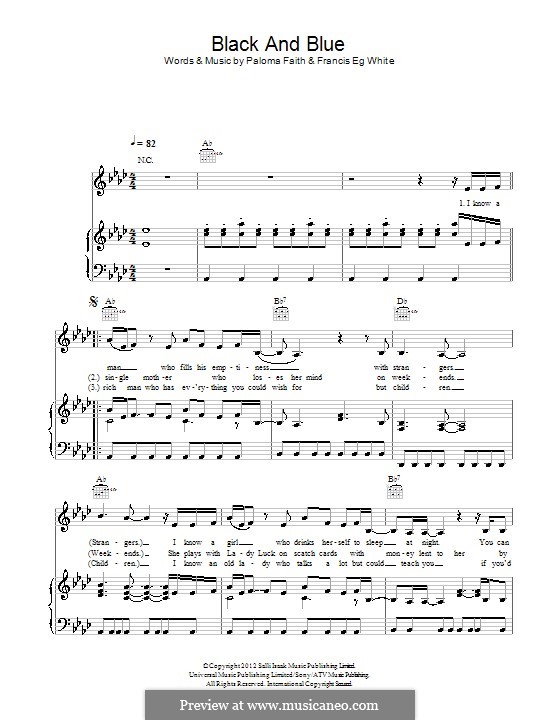 Black and Blue: Für Stimme und Klavier (oder Gitarre) by Eg White, Paloma Faith