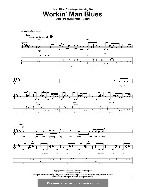 Workin' Man Blues: Für Gitarre mit Tabulatur by Merle Haggard