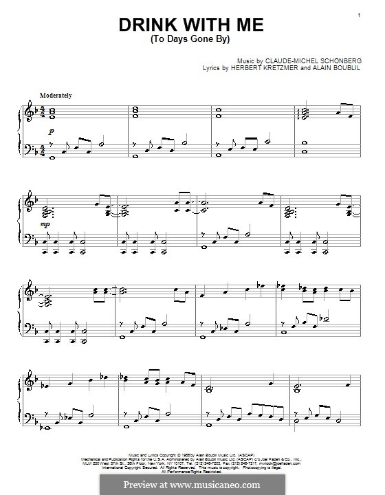 Drink With Me (To Days Gone By): Für Klavier by Claude-Michel Schönberg