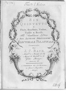 Sechs Quintette für Bläser und Streicher, Op.11 W B70-75: Stimmen by Johann Christian Bach