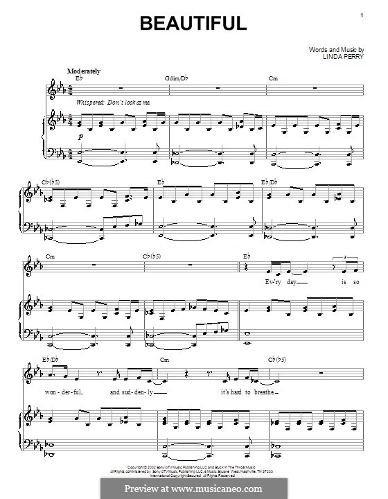 Beautifull (Christina Aguilera & Beverly McClellan): Für Stimme und Klavier by Linda Perry