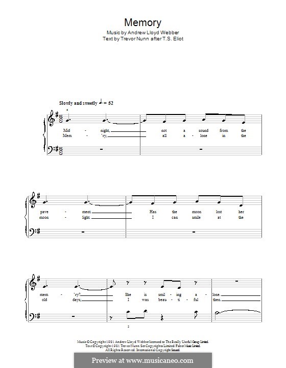 Piano version: For a single performer with lyrics by Andrew Lloyd Webber