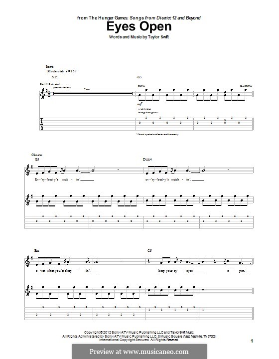 Eyes Open (from The Hunger Games): Für Gitarre mit Tabulatur by Taylor Swift