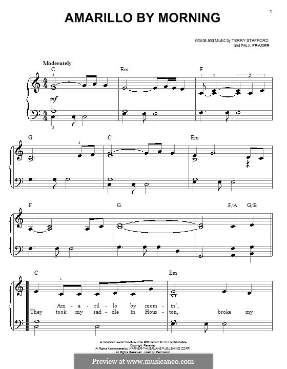 Amarillo By Morning (George Strait): Für Klavier by Paul Fraser, Terry Stafford