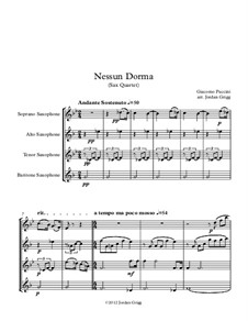 Turandot: Nessun dorma, for sax quartet by Giacomo Puccini