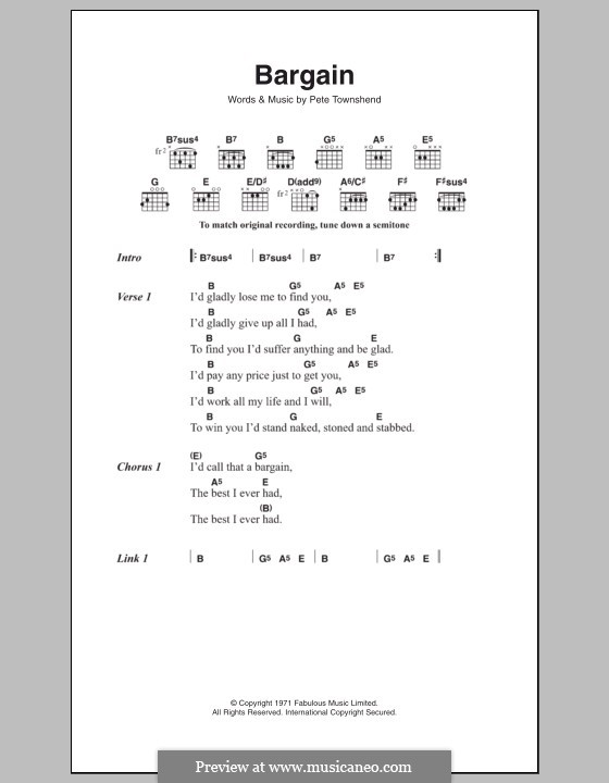 Bargain (The Who): Text und Akkorde by Peter Townshend
