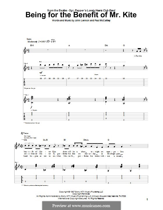 Being for the Benefit of Mr Kite (The Beatles): Für Gitarre mit Tabulatur by John Lennon, Paul McCartney