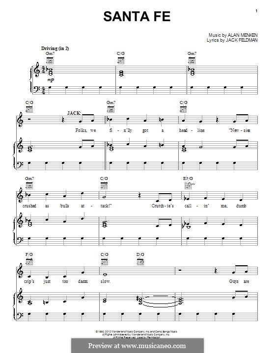 Santa Fe (from Newsies): Für Stimme und Klavier (oder Gitarre) by Alan Menken
