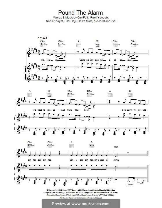 Pound the Alarm (Nicki Minaj): Für Stimme und Klavier (oder Gitarre) by RedOne, Achraf Janussi, Bilal Hajji, Carl Falk, Onika Maraj