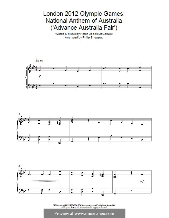Advance Australia Fair (Australian National Anthem): Für Klavier by Peter McCormick