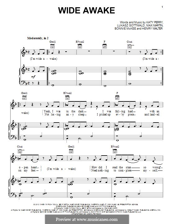 Wide Awake: Für Stimme und Klavier (oder Gitarre) by Bonnie McKee, Katy Perry, Lukas Gottwald, Max Martin, Henry Russell Walter