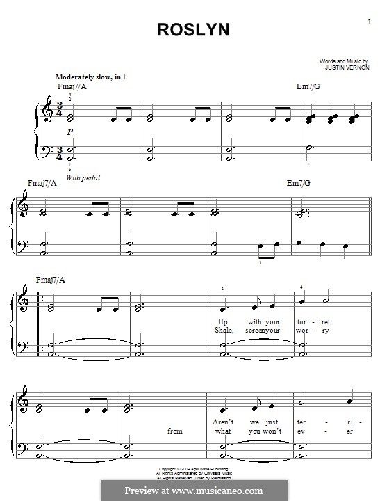 Roslyn (Bon Iver & St. Vincent): Für Klavier by Justin Vernon