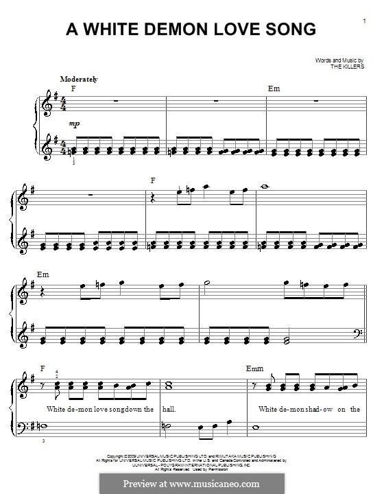 A White Demon Love Song (The Killers): Für Klavier by Brandon Flowers, Dave Keuning, Mark Stoermer, Ronnie Vannucci