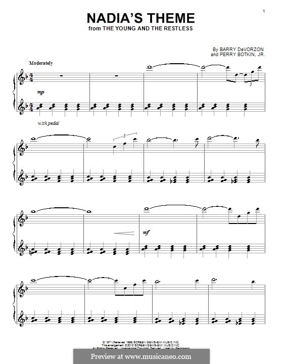Nadia's Theme (from The Young and the Restless): Für Klavier by Barry DeVorzon, Perry Botkin Jr.