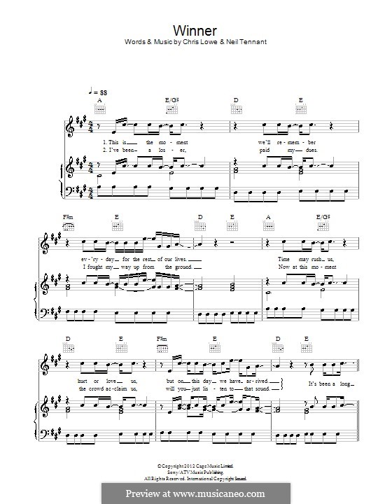 Winner (The Pet Shop Boys) von C. Lowe, N. Tennant Noten auf MusicaNeo