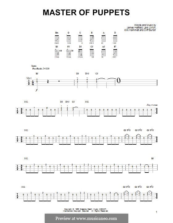 Master of Puppets (Metallica): Für Ukulele by Cliff Burton, James Hetfield, Kirk Hammett, Lars Ulrich