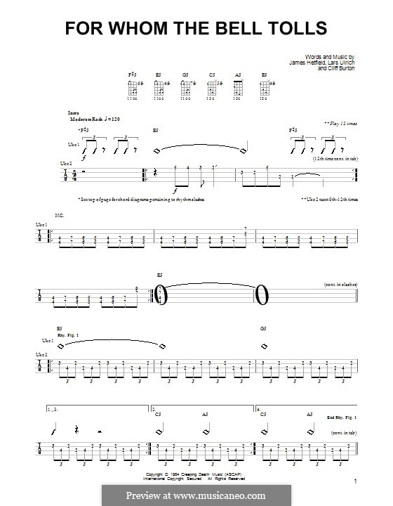 For Whom the Bell Tolls (Metallica): Für Ukulele by Cliff Burton, James Hetfield, Lars Ulrich