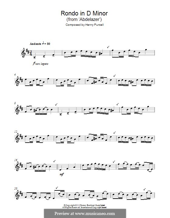 Abdelazer, oder Die Rache der Mauren, Z.570: Rondo. Bearbeitung für Altsaxophon by Henry Purcell