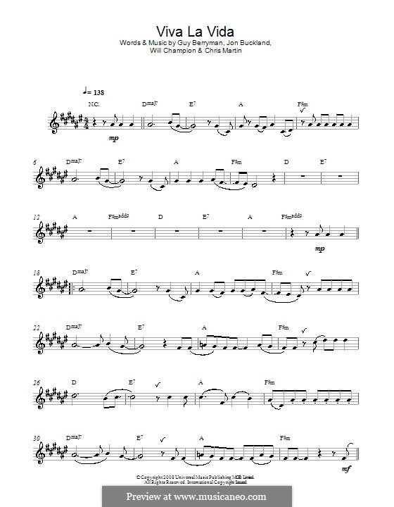 Instrumental version: Für Altsaxophon by Chris Martin, Guy Berryman, Jonny Buckland, Will Champion