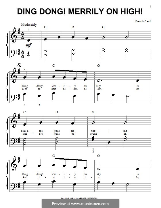 Ding Dong! Merrily on High (Printable Scores): For easy piano with lyrics by folklore