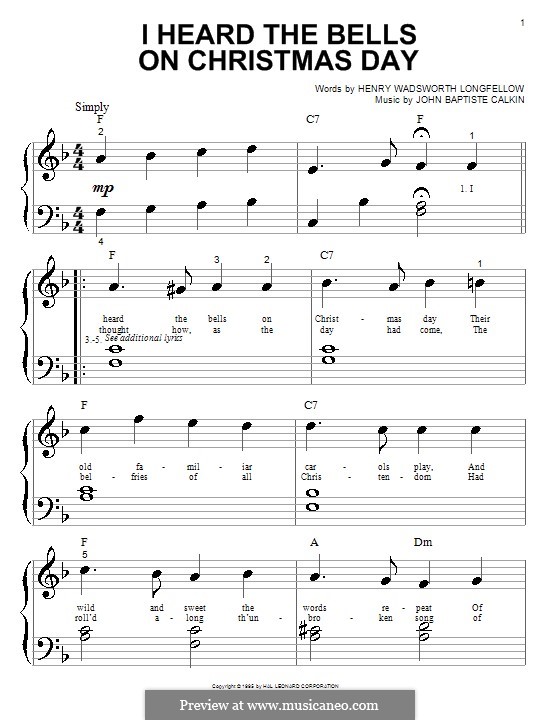 I Heard the Bells on Christmas Day: Für Klavier by John Baptiste Calkin