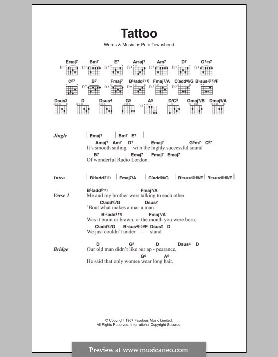 Tattoo (The Who): Lead sheet by Peter Townshend