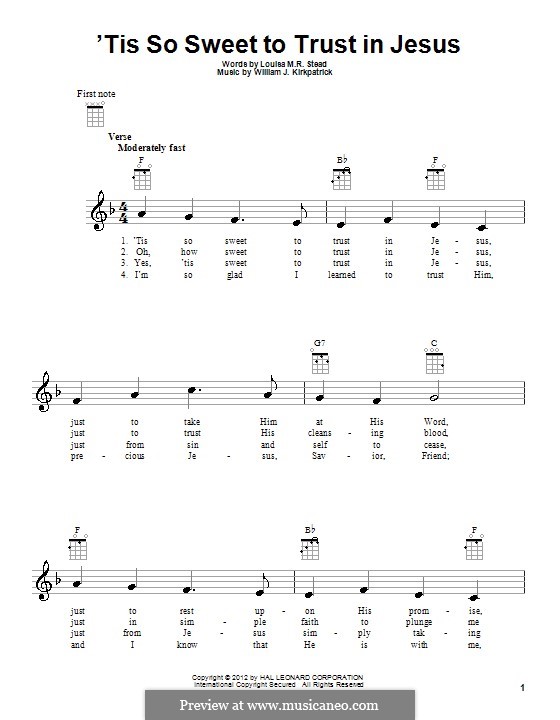'Tis So Sweet to Trust in Jesus: Für Ukulele by William (James) Kirkpatrick