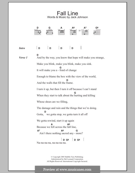 Fall Line: Lead sheet by Jack Johnson