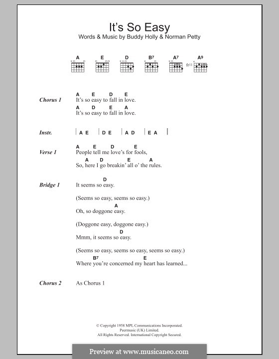 It's So Easy: Lead sheet by Buddy Holly, Norman Petty