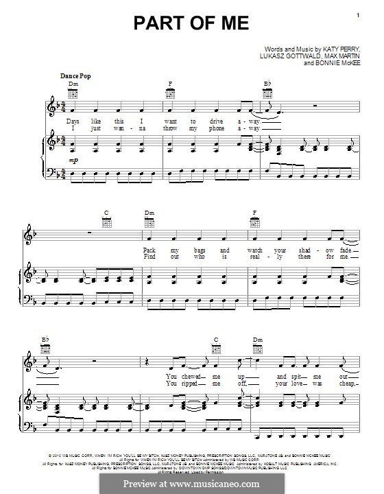 Part of Me: Für Stimme und Klavier (oder Gitarre) by Bonnie McKee, Katy Perry, Lukas Gottwald, Max Martin