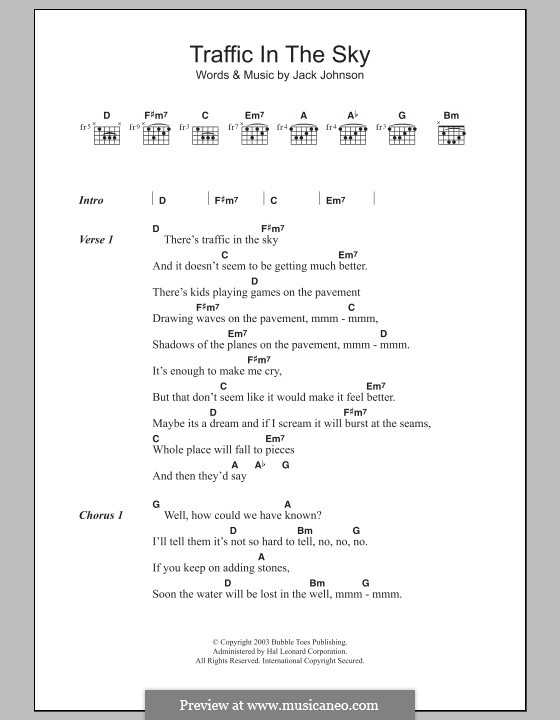 Traffic in the Sky: Lead sheet by Jack Johnson