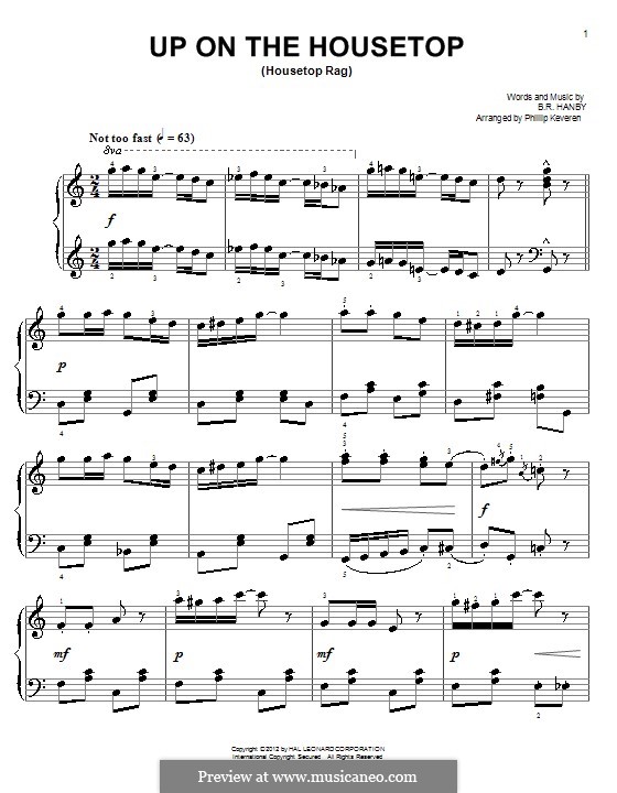 Up on the House Top: For piano (ragtime version) by Benjamin Russel Hanby