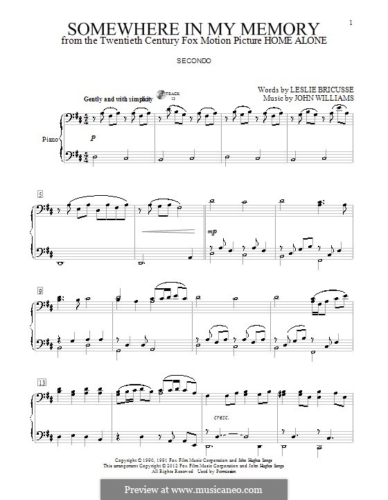 Somewhere in My Memory (from Home Alone): Für Klavier, vierhändig by John Williams