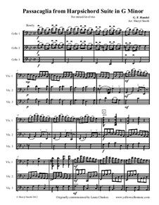 Suite Nr.7 in g-Moll, HWV 432: Passacaglia, for mixed-level trio (three cellos) by Georg Friedrich Händel