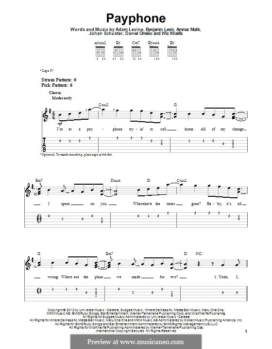 Payphone: Für Gitarre mit Tabulatur by Shellback, Adam Levine, Ammar Malik, Benjamin Levin, Daniel Omelio, Wiz Khalifa