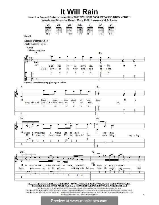 It Will Rain: Für Gitarre mit Tabulatur by Ari Levine, Bruno Mars, Philip Lawrence