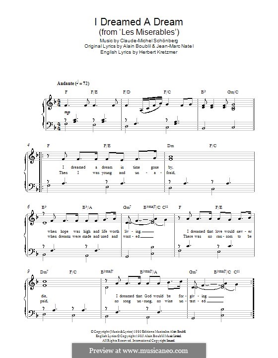 I Dreamed a Dream, for Piano: Für einen Interpreten by Claude-Michel Schönberg