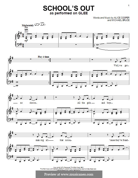 School's Out: Für Stimme und Klavier (oder Gitarre) by Alice Cooper, Dennis Dunaway, Glen Buxton, Michael Bruce, Neal Smith