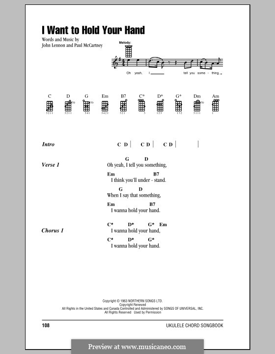 I Want to Hold Your Hand (The Beatles): Für Ukulele by John Lennon, Paul McCartney