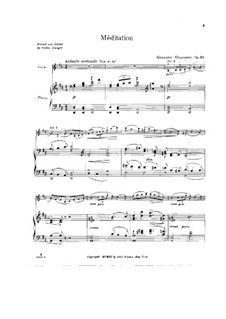 Meditation für Violine und Orchester, Op.32: Bearbeitung für Violine und Klavier by Alexander Glazunov