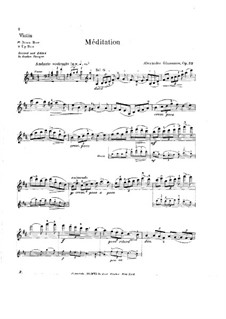 Meditation für Violine und Orchester, Op.32: Bearbeitung für Violine und Klavier – Solostimme by Alexander Glazunov