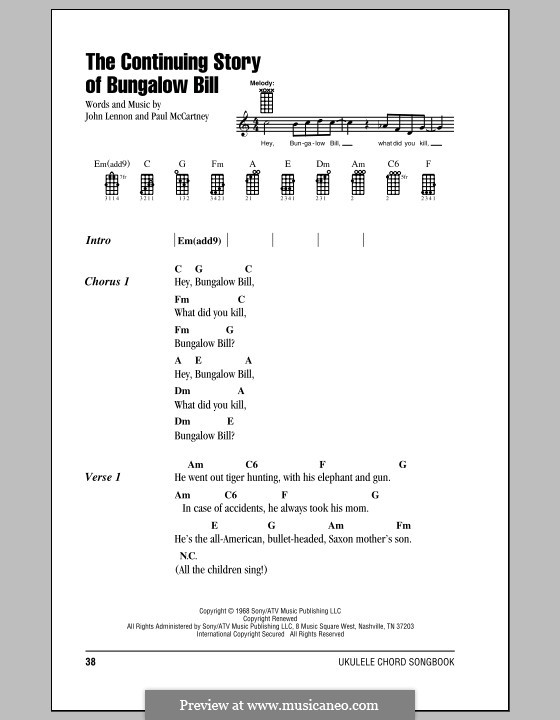 The Continuing Story of Bungalow Bill (The Beatles): Für Ukulele by John Lennon, Paul McCartney