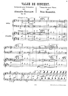 Konzertwalzer für Orchester Nr.1, Op.47: Bearbeitung für Klavier by Alexander Glazunov