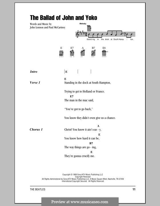 The Ballad of John and Yoko (The Beatles): Für Ukulele by John Lennon, Paul McCartney