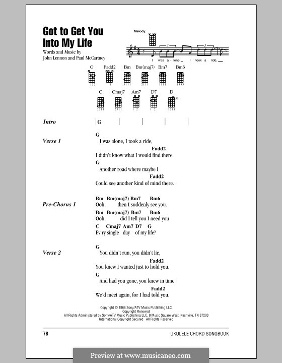 Got To Get You Into My Life (The Beatles): Für Ukulele by John Lennon, Paul McCartney