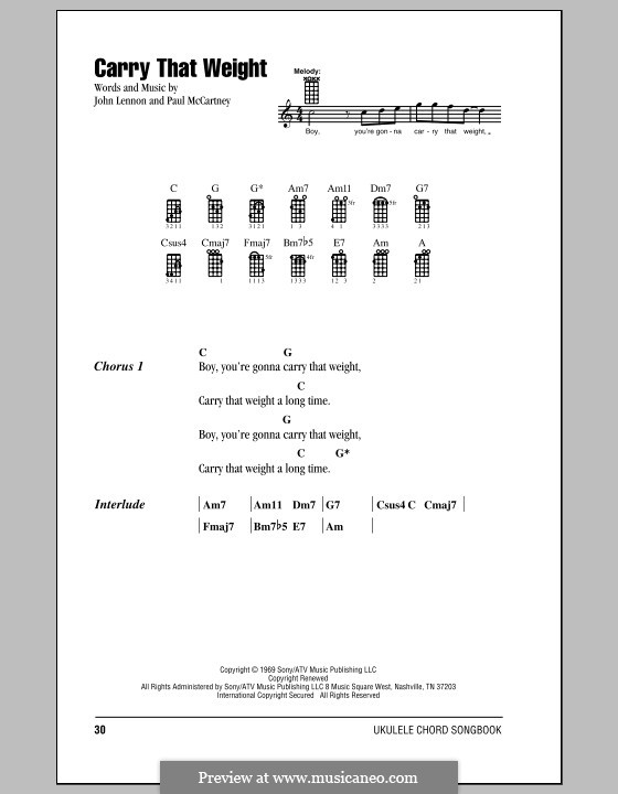 Carry That Weight (The Beatles): Für Ukulele by John Lennon, Paul McCartney