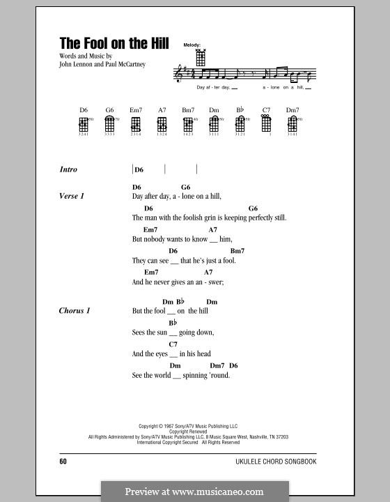 The Fool on the Hill (The Beatles): Für Ukulele by John Lennon, Paul McCartney