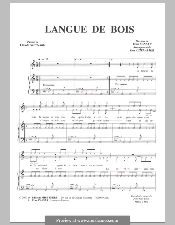 Langue de Bois: Für Stimme und Klavier by Yvan Cassar