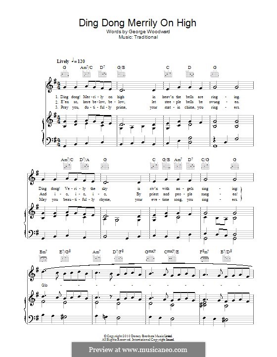 Ding Dong! Merrily on High (Printable Scores): Für Stimme und Klavier (oder Gitarre) by folklore