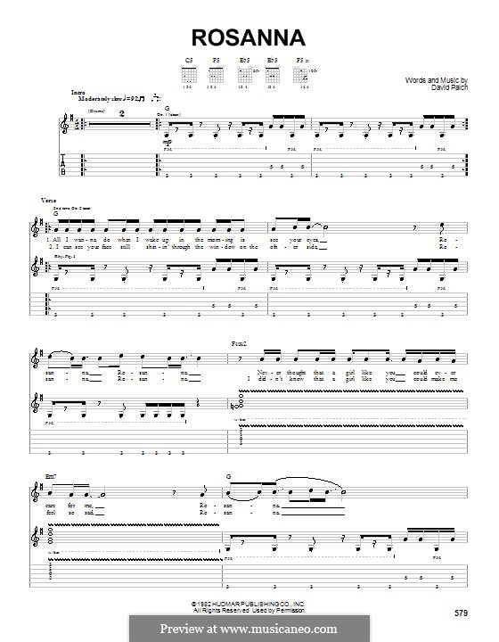 Rosanna (Toto): Für Gitarre mit Tabulatur by David Paich